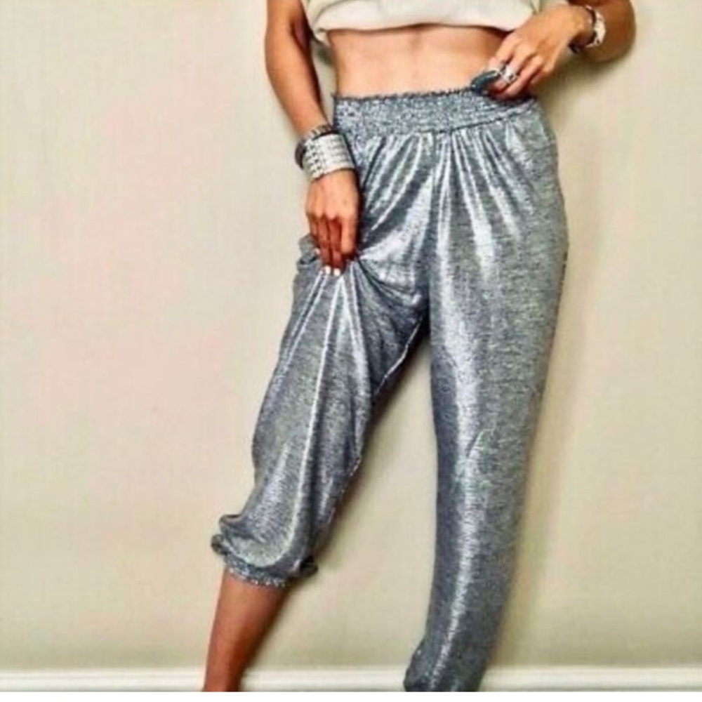 Anthropologie metallic silver jogger